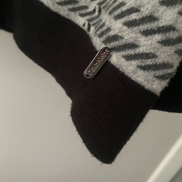 Vintage Calvin Klein Black Grey Striped Diagonal Acrylic Sweater Women's Size XL - Picture 5 of 7